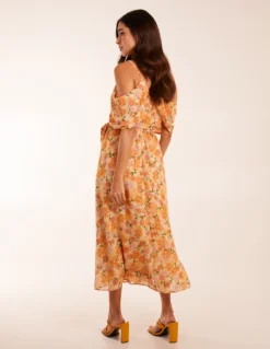 Cold Shoulder Detail Chiffon Midi Dress -Deals Sleek Dresses Store BV245020093 131774