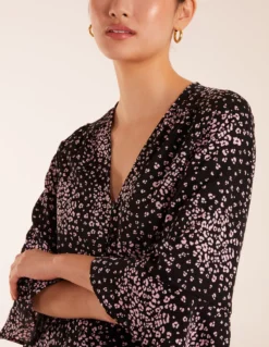 Button Front V Neck Flounce Blouse -Deals Sleek Dresses Store BV245029003 127636