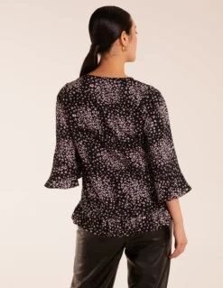 Button Front V Neck Flounce Blouse -Deals Sleek Dresses Store BV245029003 127637