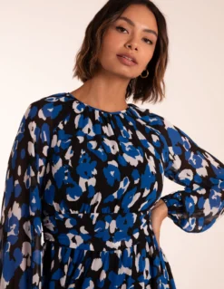 Blue Animal Keyhole Raglan Midi Dress -Deals Sleek Dresses Store BV245030002 127904