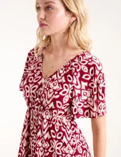 Button Through Elastic Waist Mini Dress -Deals Sleek Dresses Store BV245035901 134486