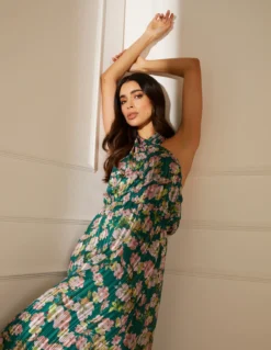 Wrap Halter Neck Pleated Midi Dress