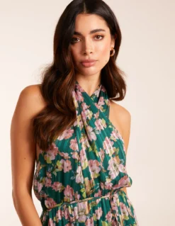 Wrap Halter Neck Pleated Midi Dress -Deals Sleek Dresses Store BV245038023 131718