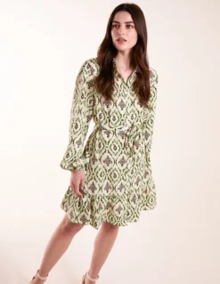 Long Sleeve Belted Shirt Mini Dress