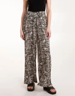Shirred Waistband Wide Leg Trouser