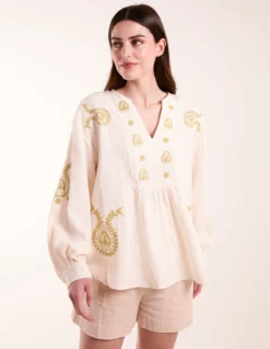 Embroidered Cheesecloth Top -Deals Sleek Dresses Store BV245405 STONE 1654