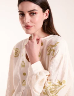 Embroidered Cheesecloth Top -Deals Sleek Dresses Store BV245405 STONE 1665