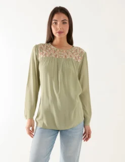 Embroidered Top -Deals Sleek Dresses Store BV245421 KHAKI 18652