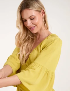 Shirred Empire Bust Dress -Deals Sleek Dresses Store BV245808 LIME 21782