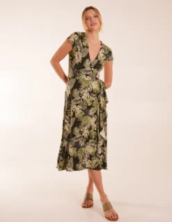 Tropical Print Wrap Front Midi Dress 6 Tropical Print Wrap Front Midi Dress -Deals Sleek Dresses Store BV245817003 128715