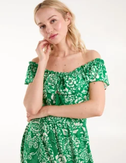Off The Shoulder Hanky Hem Midi Dress -Deals Sleek Dresses Store BV245820 GREEN67
