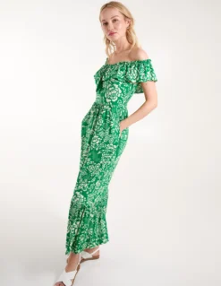 Off The Shoulder Hanky Hem Midi Dress -Deals Sleek Dresses Store BV245820 GREEN69 1