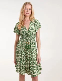 V Neck Mini Dress With Flutter Sleeve