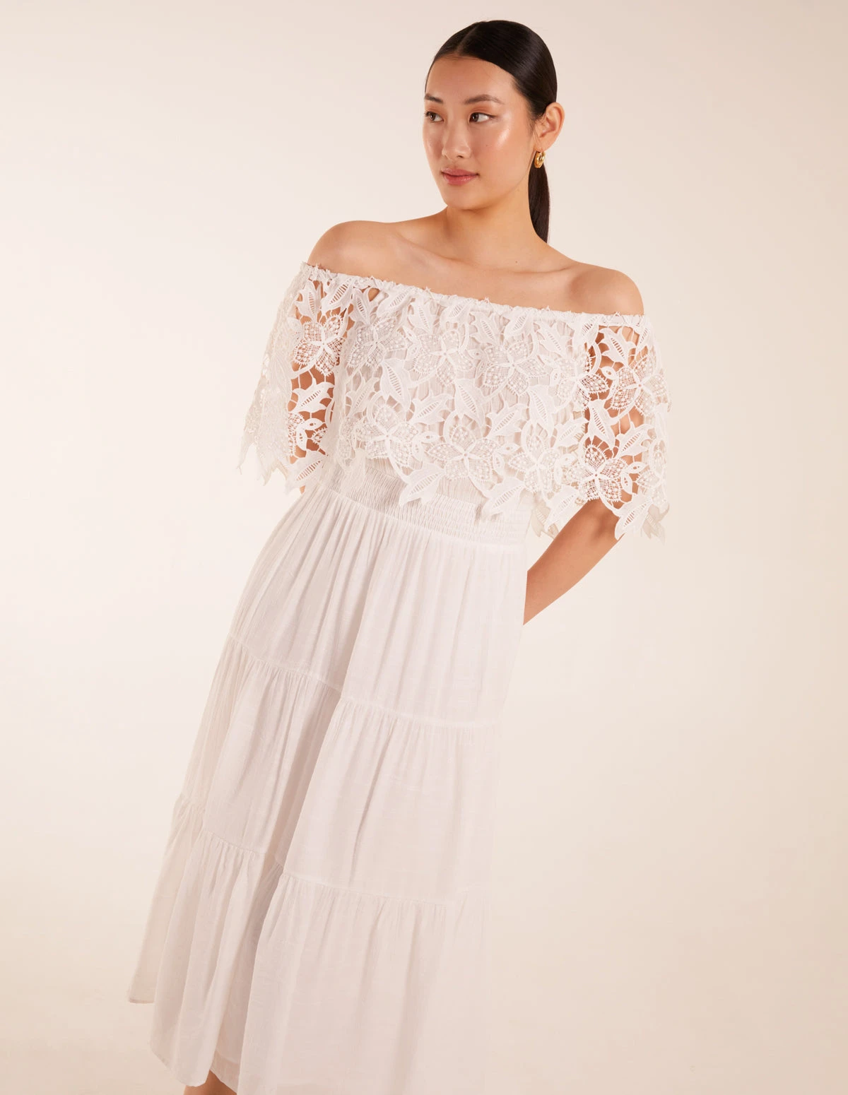 Crochet Lace Shirred Waist Midi Dress 1 Crochet Lace Shirred Waist Midi Dress