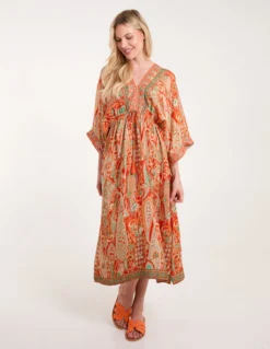Embellished Kimono Midi Dress -Deals Sleek Dresses Store BV245838 ORANGE 21639