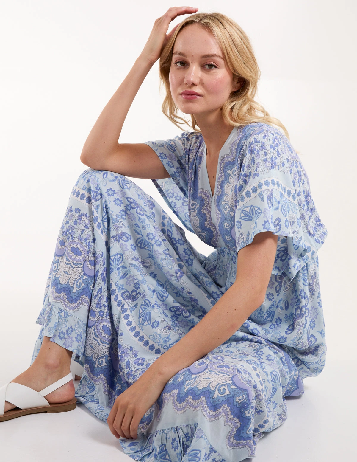 Angel Sleeve V Neck Tassel Back Maxi Dress 1 Angel Sleeve V Neck Tassel Back Maxi Dress