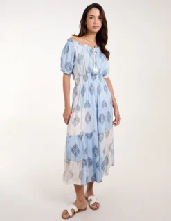 Printed Bardot Tassel Midi Dress