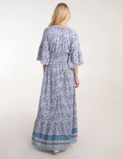 Shirred Waist Elasticated Neckline Maxi Dress 7 Shirred Waist Elasticated Neckline Maxi Dress -Deals Sleek Dresses Store BV245883 BLUE 1661