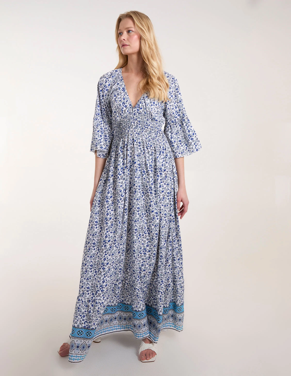 Shirred Waist Elasticated Neckline Maxi Dress 3 Shirred Waist Elasticated Neckline Maxi Dress - Image 3