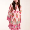 Printed Long Sleeve Tie Front Smock Dress