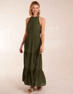 Crochet Halter Maxi Tiered Dress