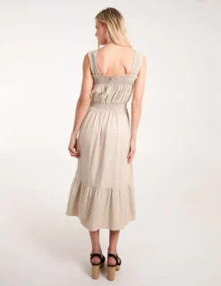 Shirred Detail Midi Dress -Deals Sleek Dresses Store BV245904 STONE 1