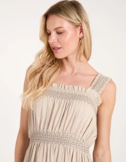 Shirred Detail Midi Dress -Deals Sleek Dresses Store BV245904 STONE 4 1