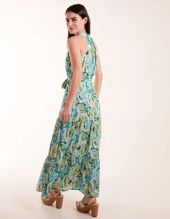 Halter Neck Paisley Maxi Dress -Deals Sleek Dresses Store BV245907 GREEN 3486