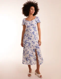 Ruched Bust Milkmaid Puff Sleeve Midi Dress With Side Split 6 Ruched Bust Milkmaid Puff Sleeve Midi Dress With Side Split -Deals Sleek Dresses Store BV245923006 128765