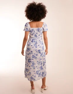 Ruched Bust Milkmaid Puff Sleeve Midi Dress With Side Split 7 Ruched Bust Milkmaid Puff Sleeve Midi Dress With Side Split -Deals Sleek Dresses Store BV245923006 128766