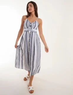 Tie Front Button Through Midi Dress