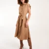 Button Front Midi Utility Shirt Dress