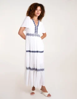 Embroidered Tiered Maxi Dress -Deals Sleek Dresses Store BV245952 WHITE 5060