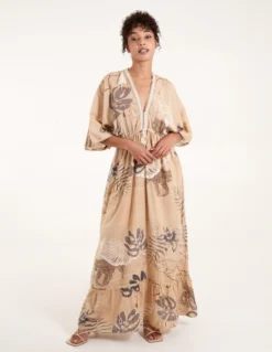 V Neck Tassel Front Midi Dress