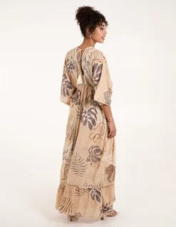 V Neck Tassel Front Midi Dress -Deals Sleek Dresses Store BV245957 BEIGE 3