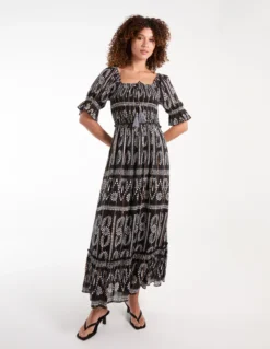 Milkmaid Shirred Square Neck Midi Dress