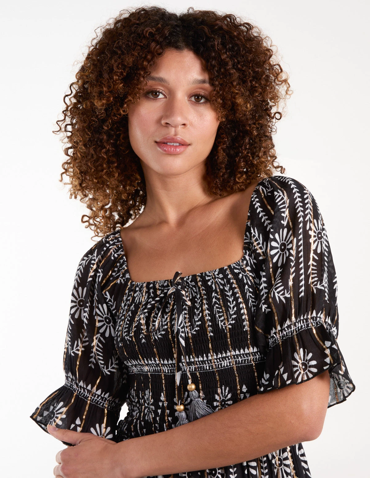 Milkmaid Shirred Square Neck Midi Dress 2 Milkmaid Shirred Square Neck Midi Dress - Image 2