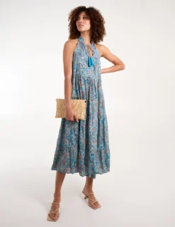 Art Silk Tie Neck Smock Maxi