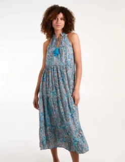 Art Silk Tie Neck Smock Maxi -Deals Sleek Dresses Store BV245968002 133220