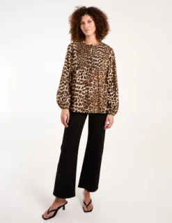 Shirred Front Tie Neck Blouse