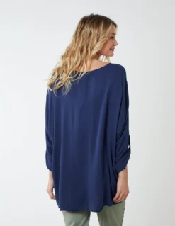 Double Twist Oversize Turn Back Sleeve Top -Deals Sleek Dresses Store BV2549 NAVY 5352 1
