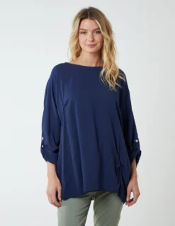 Double Twist Oversize Turn Back Sleeve Top