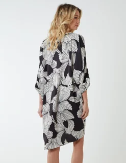 Twist Front Floral Print Tunic 7 Twist Front Floral Print Tunic -Deals Sleek Dresses Store BV25541 BLACK 3856