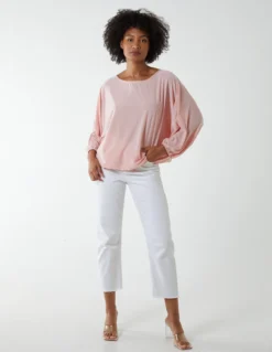 Batwing Necklace Elasticated Hem Top -Deals Sleek Dresses Store BV2606 PINK 15983