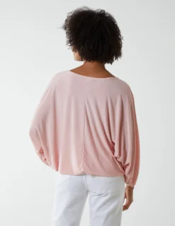Batwing Necklace Elasticated Hem Top -Deals Sleek Dresses Store BV2606 PINK 16004