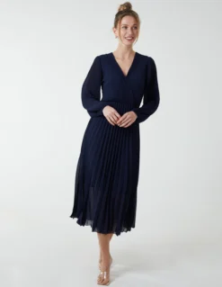 Pleated V-Neck Dress