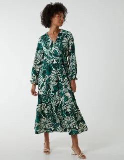 Abstract Floral Belted Maxi Dress