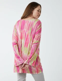 Twist Front Abstract Long Sleeve Top -Deals Sleek Dresses Store BV2619 FUCHSIA 7462