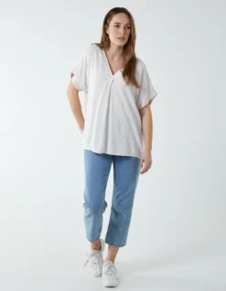 Satin Trim V Neck Top