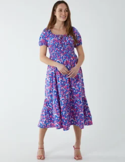 Abstract Heart Milkmaid Midi Dress